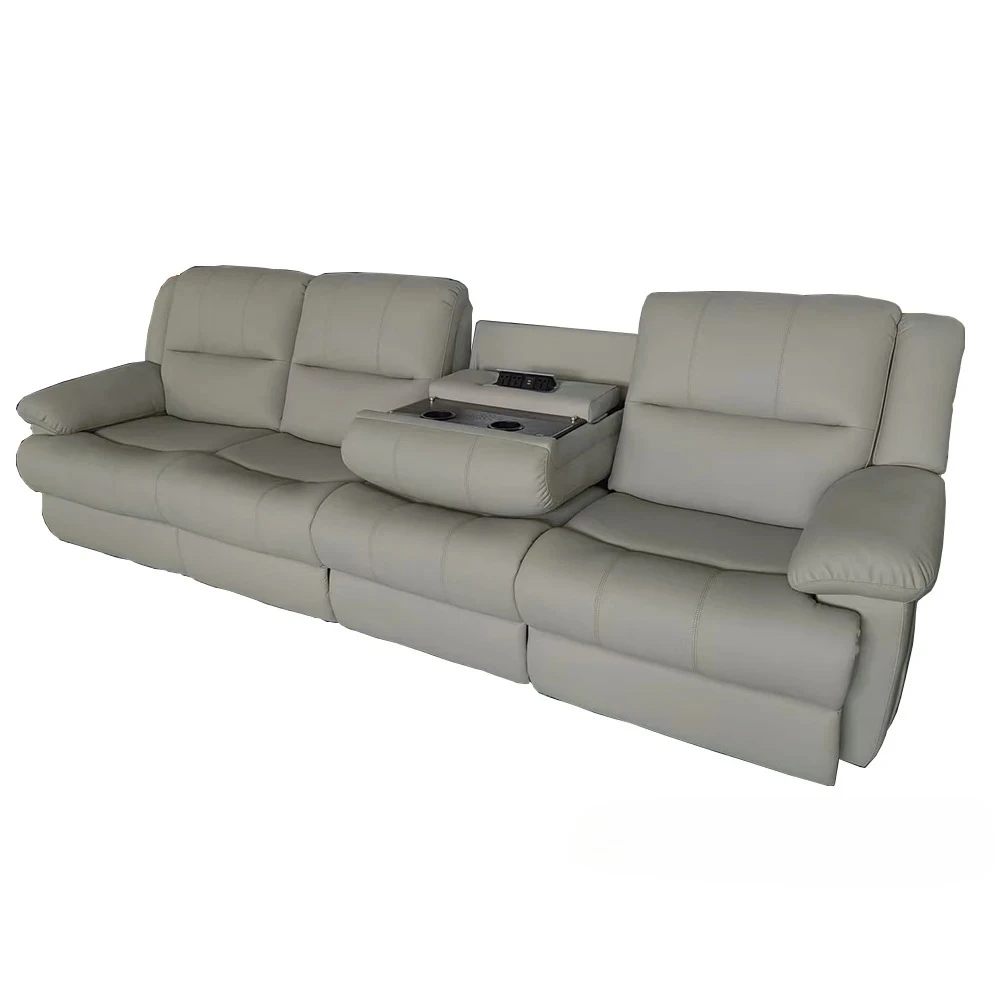 Sofa with Power Outlet, USB, and Hidden Cup Holders – Genuine Leather Recliner