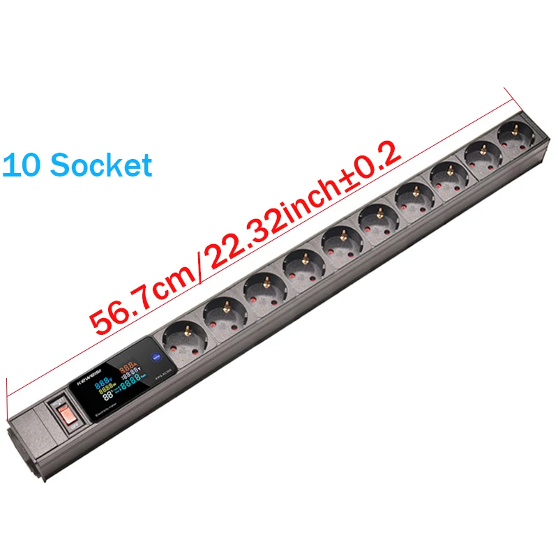 EU Power Strip Met Schakelaar Digitale Ampermeter Power Energy Voltmeter Ampèremeter 2/3/4/5/6/7/8/9/10 Europese Socket C14 interface
