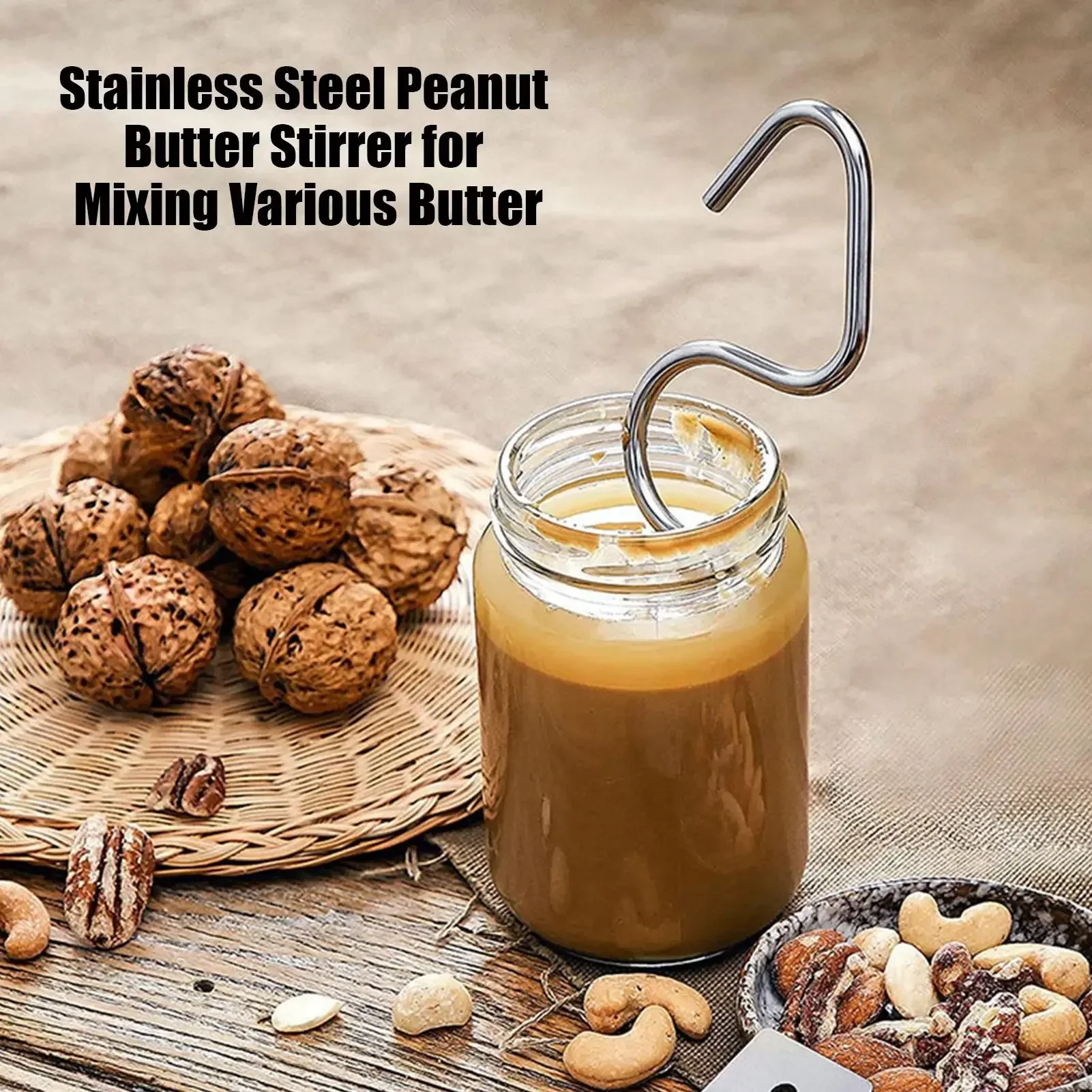 Stainless Steel Peanut Butter Blender Peanut Butter Stirrer Fits Jars Kitchen Stirring Gadget for Mixing Various Butter & Jam