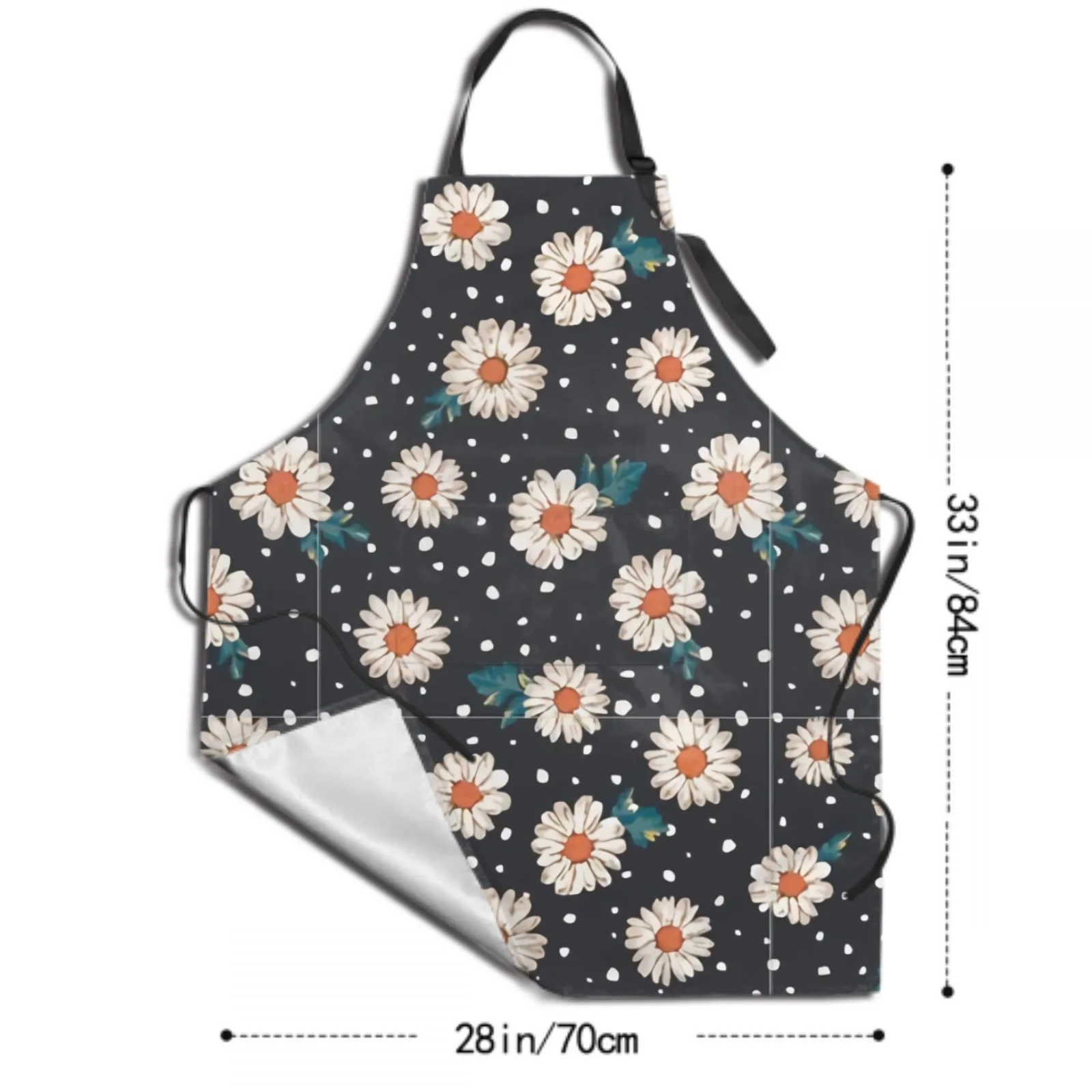 Cute Daisy Waterproof Apron with 2 Pockets Kitchen Chef Apron  Apron for Hair Brushing Cooking Baking Painting Gardening