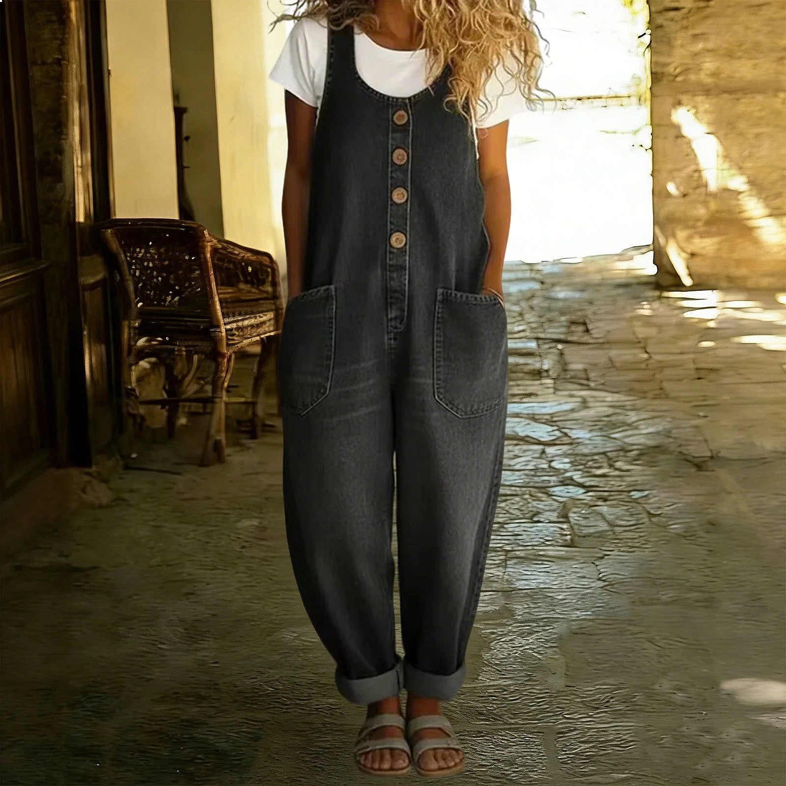 

Women's Denim Overall Jumpsuit Pants Playsuit Spring Summer Casual Wide Leg Suspenders