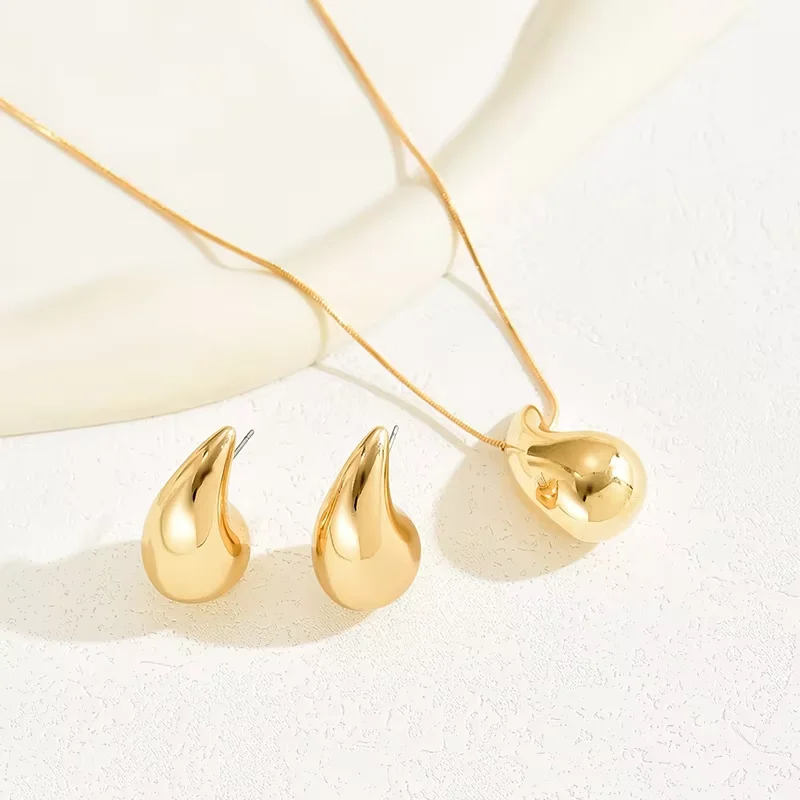 Minimalist Water Drop Jewelry Set Gold Silver Metal Necklace
