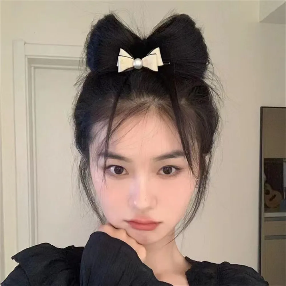 Bow Synthetic Wig Hair Bag Fluffy Cute Coil Hair Artifact Hanfu Bun Ancient Style High Temperature Silk Accessories