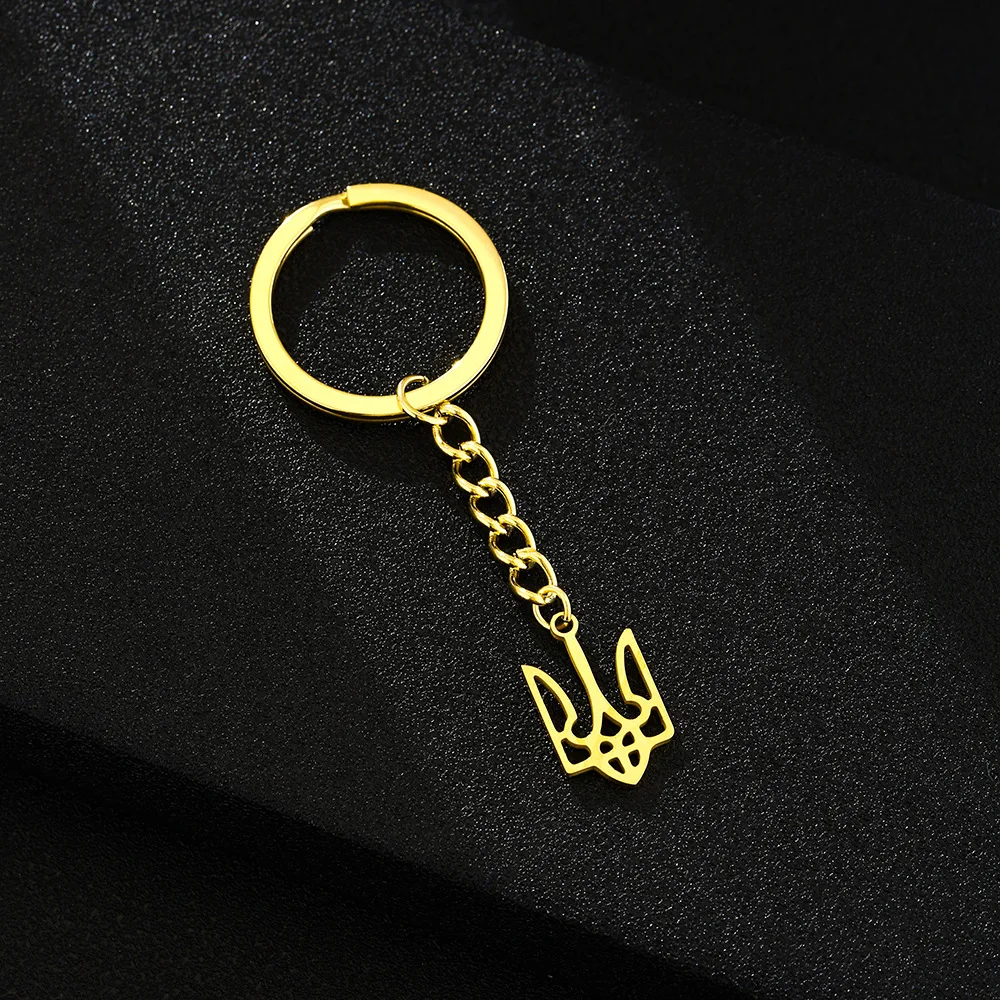 Ukraine National Emblem Keychain Ukrainian Symbol Rings Holder Steel Gold Color Jewelry Bijous Badge Bag Pendant Car Key Chain