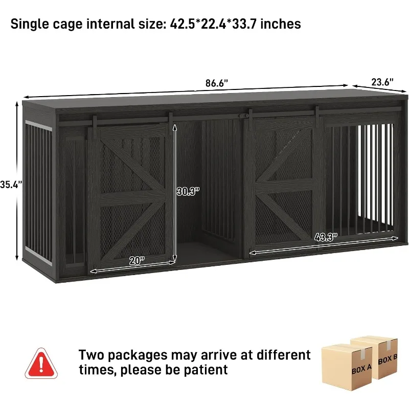 jiteentarou87In Farmhouse Dog Crate TV Stand, Wooden Dog Kennel Furniture with Sliding Metal Mesh Barn Door, Large Dog Crate