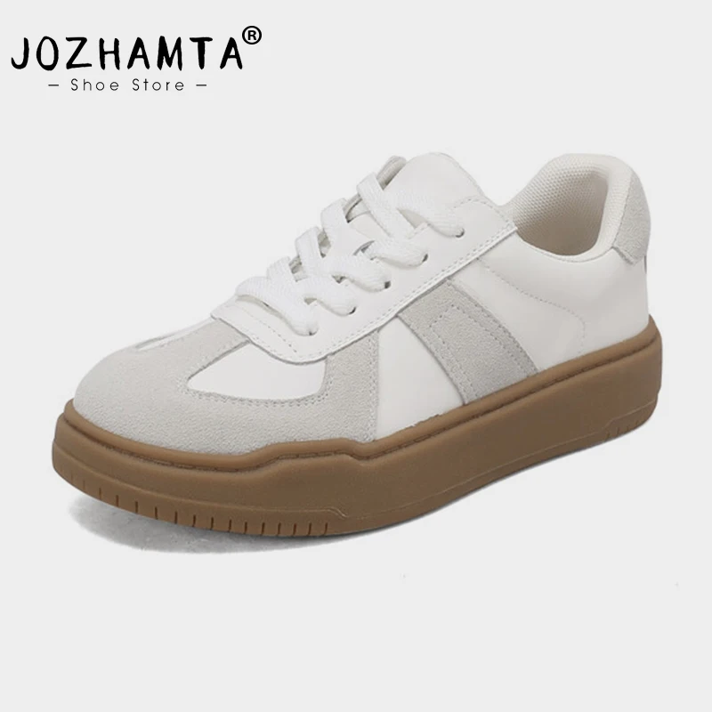 JOZHAMTA Size 35-40 Women Casual Sneakers Real Leather Breath Lace Up Flats Shoes Woman Platform Low Heels Tennis Dress Shoes