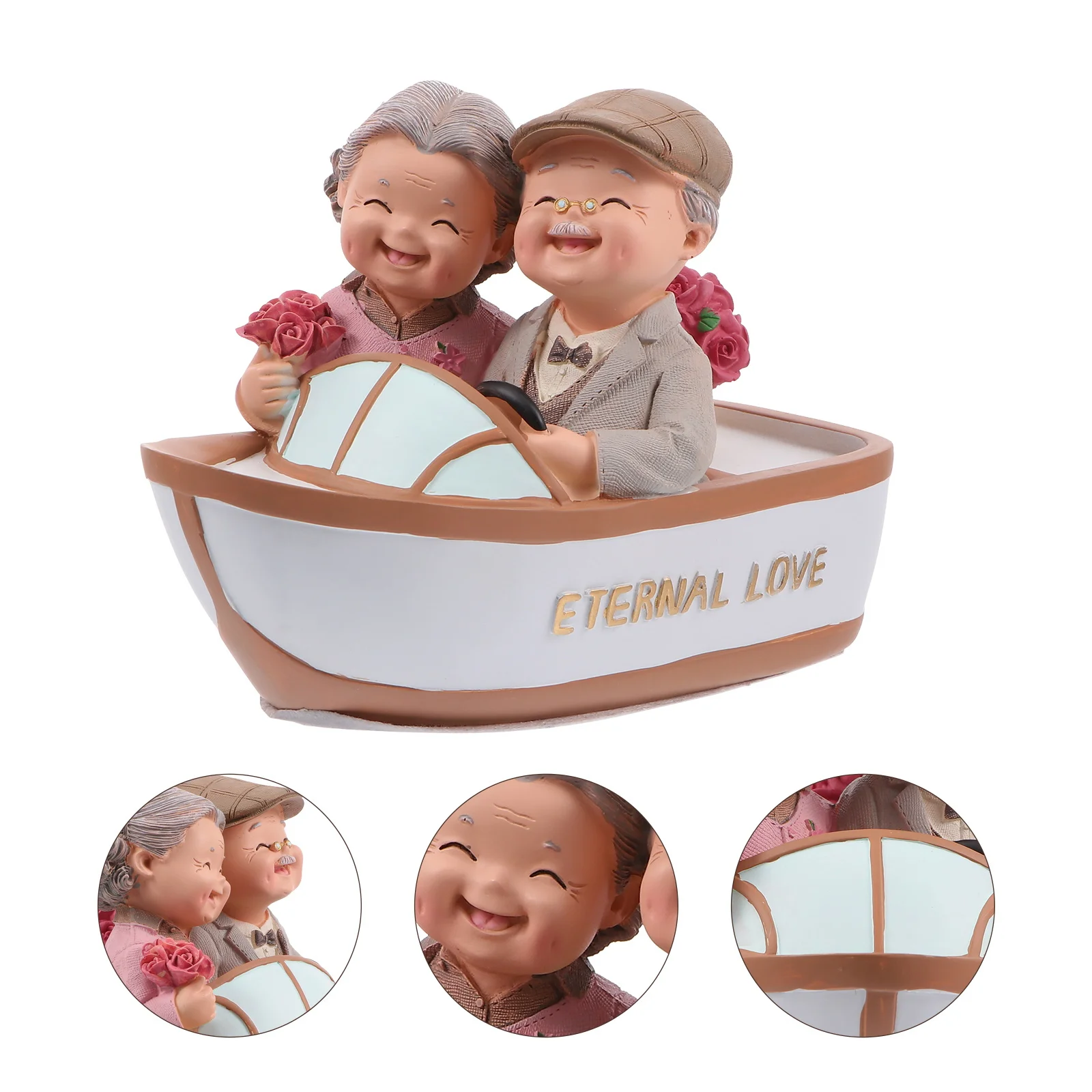 

Elderly Couple Resin Statue Romantic Love Gift Home Decor Tabletop Adornment No Fade Odor Hand Painted Old Couple Figurines