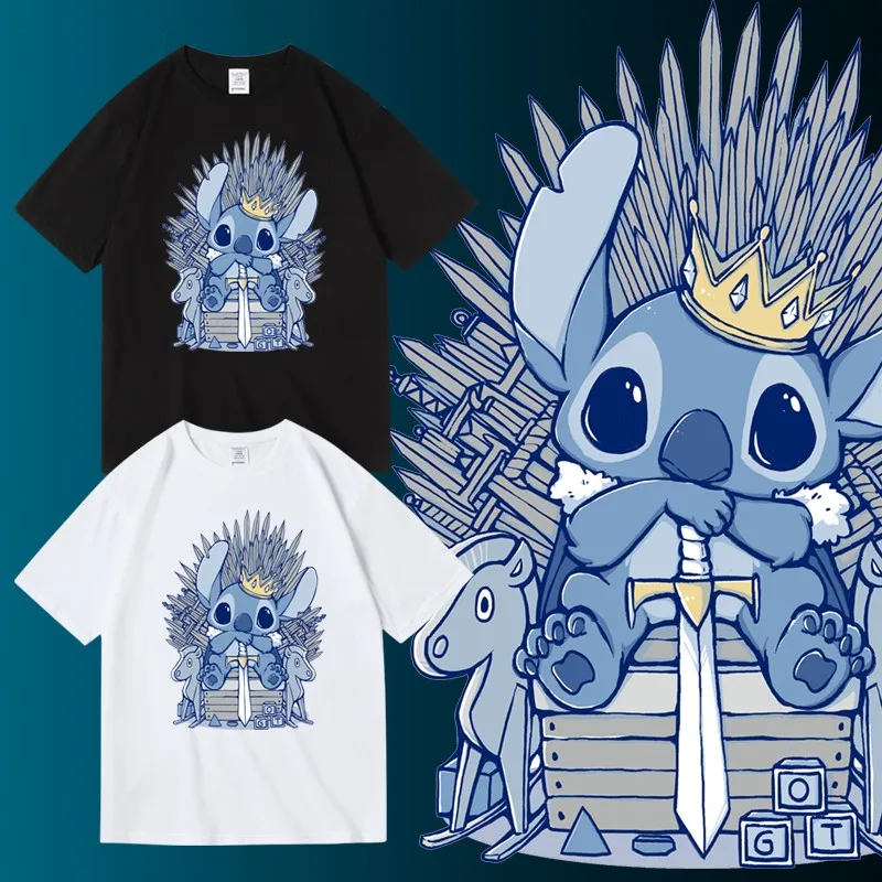 

Star Baby Stitch Iron Throne Printed Peripheral Clothing, Pure Cotton Round-neck Short T-shirt for Boys, Girls and Children