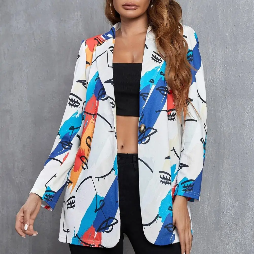 Women Blazer Contrast Color Print Turndown Collar Single Button Suits Coat Autumn Office Lady Blazer Streetwear Suits Jacket