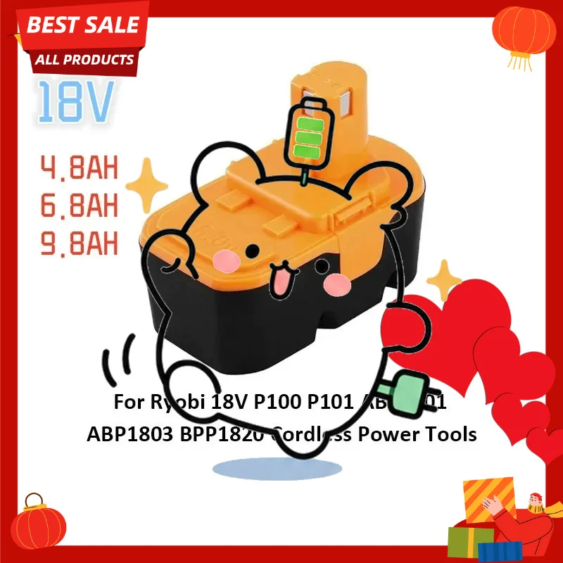 ✨ 18V For Ryobi P100 4800mAh/6800mAh/9800mAh Interchangeable Battery P101 ABP1801 ABP1803 BPP 1820 Rechargeable Power Tools✨
