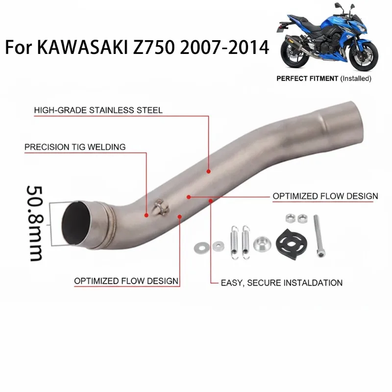 For KAWASAKI Z800 2013‑2016 Z750 2007‑14 Motorcycle Exhaust Middle Link Pipe Muffler Escape Replacement Connect Tube Accessories