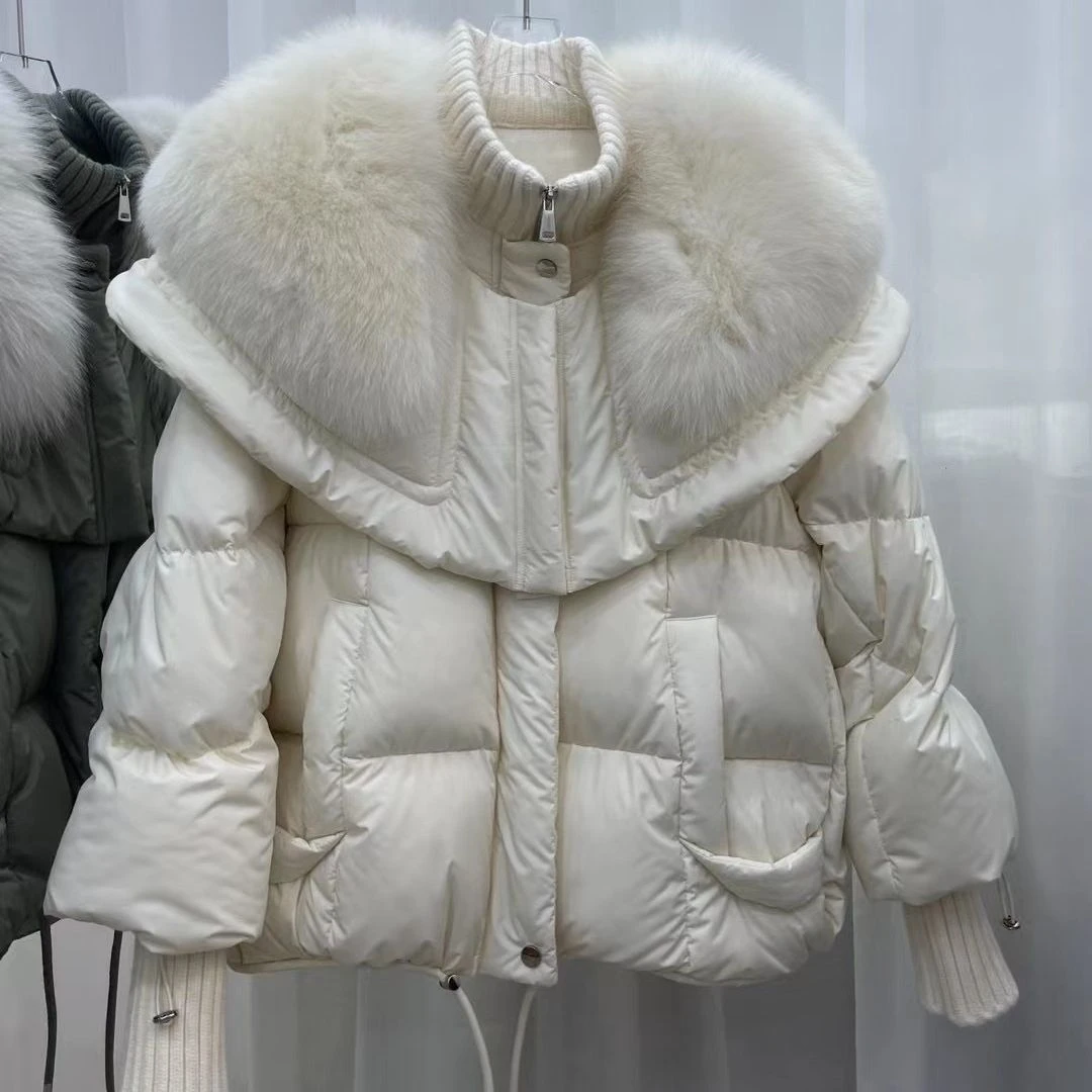 

2023 Winter Jacket Women Real Fur Coat White Goose Down Jacket Women Oversized Fox Fur Collar Big Fur Warm New Fashion