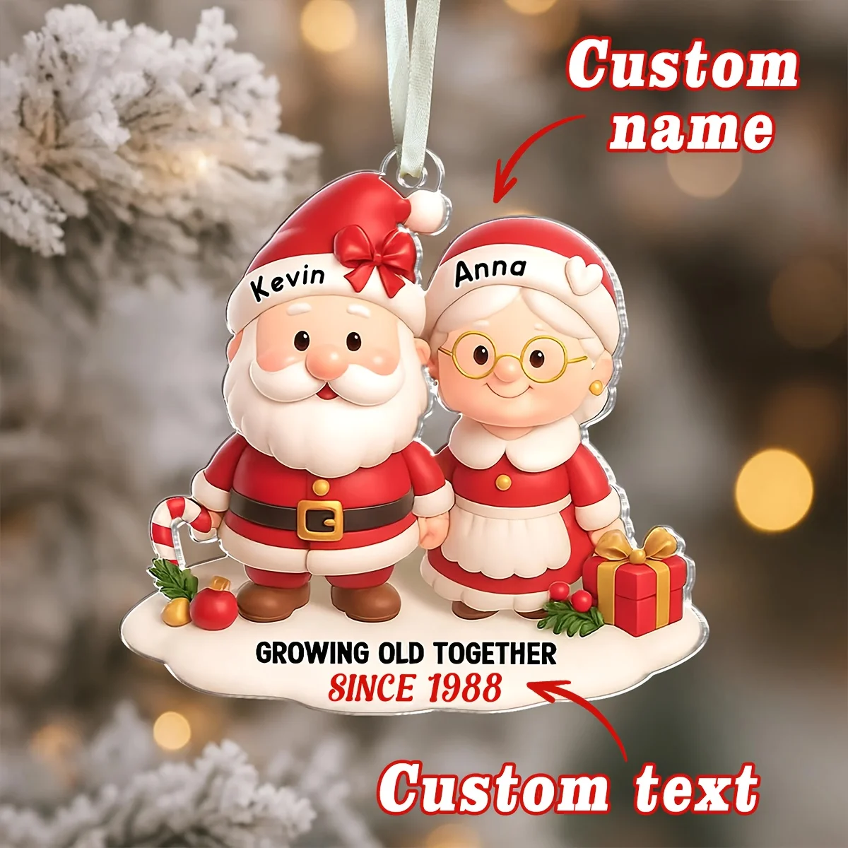 

Personalized Name Christmas Ornament 2d Plane Cute Santa Claus Couple Custom Commemorative Gift Xmas Tree Decoration Party Decor