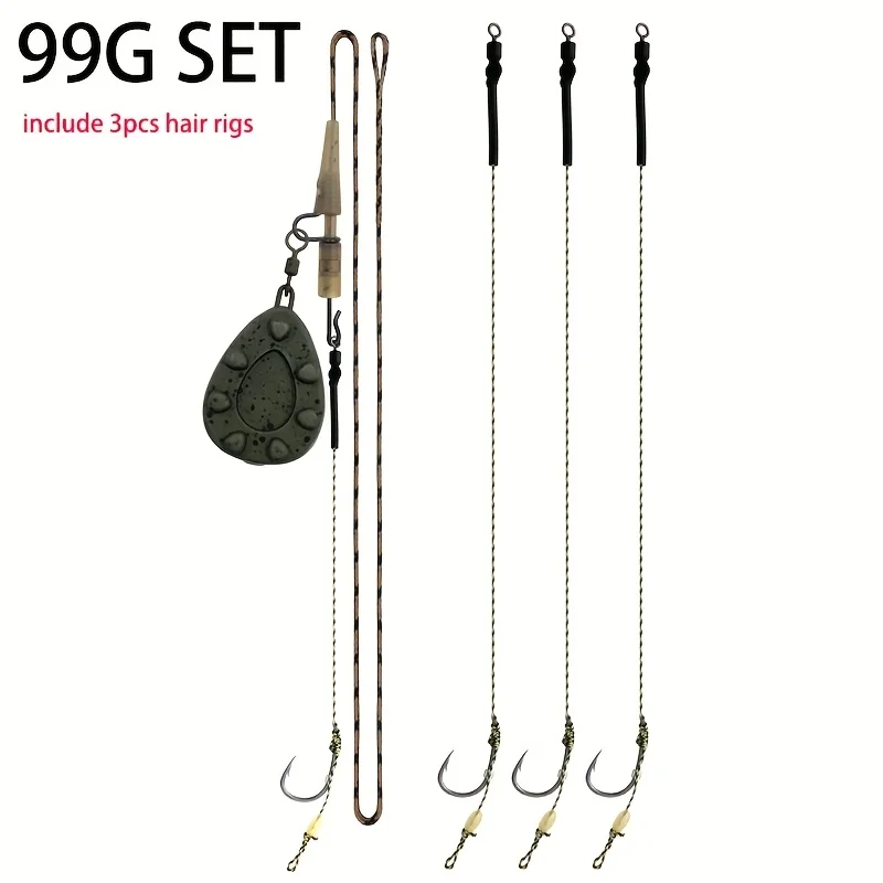 Carp Fishing Pre-tied Rig Set - Leadcore Leader with 6 Hair Rigs & Sinker Weights: 56g / 71g / 85g / 99g / 113g / 128g image 3
