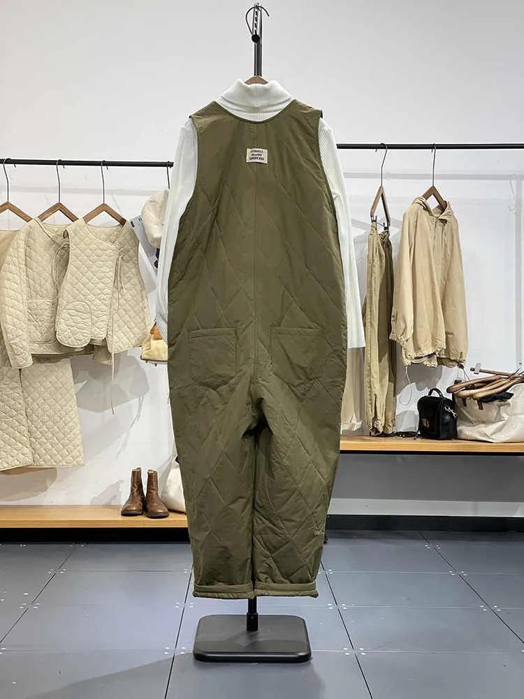 Rhombic Jumpsuits for Women Solid Warm Thick Straight Pants One Piece Outfit Women Rompes Loose Workwear Casual Vintage Overalls