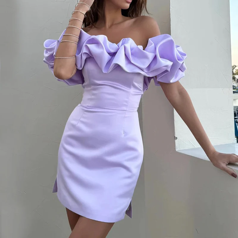 

Lavender Women Little Dress Off Shoulder Ruched Young Girls Short Prom Cockail Birthday PartyHomecoming Graduation Dress Bespoke