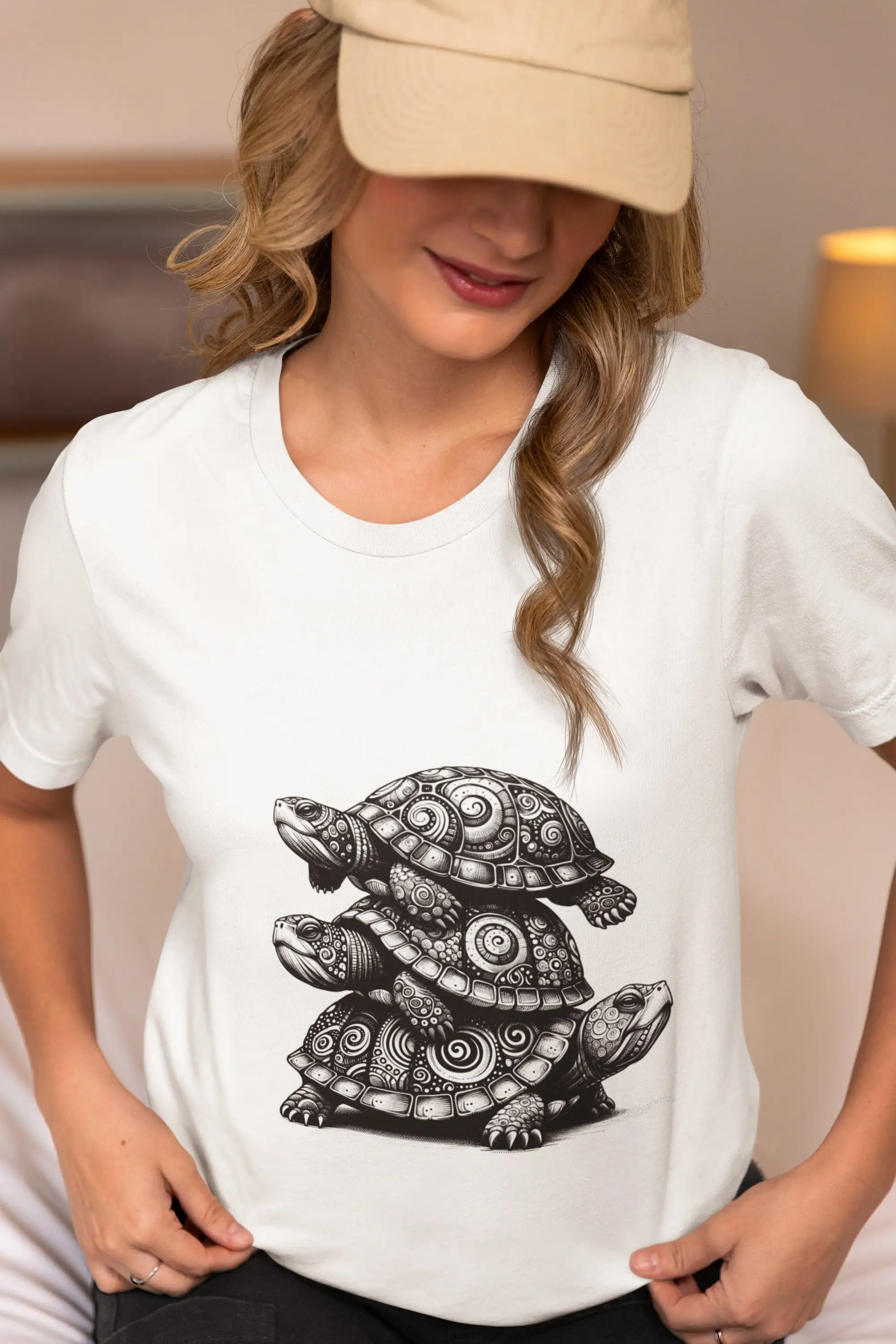 Artistic Turtle Stack T Shirt Bohemian Style Top Intricate Animal Pattern Zen Illustration Nature Lover Casual Wear