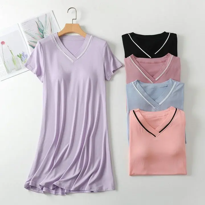 

Short sleeved Women Spring Summer Home Clothes Student Women's Nightgown Comfortable Polyester Fiber loose plus size