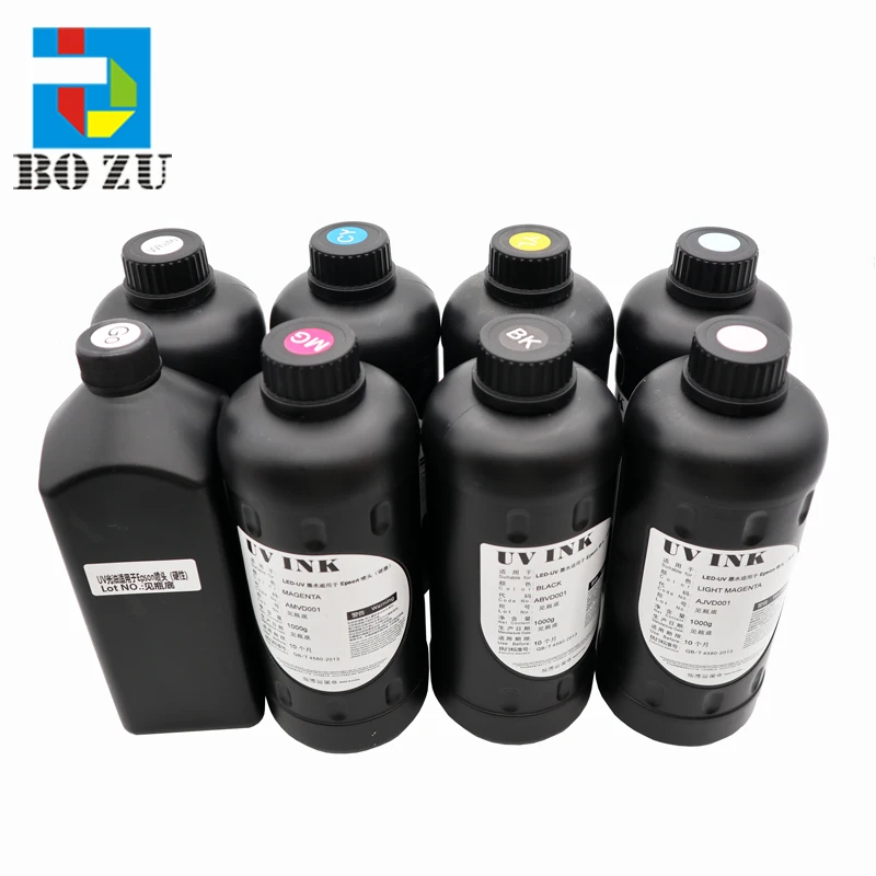 

Чернила AMY EPS UV Hard Inks CMYK +W+ LC+LM+Varnish (1 л/каждый цвет) для печатающих головок XP600 I3200 DX5 DX7