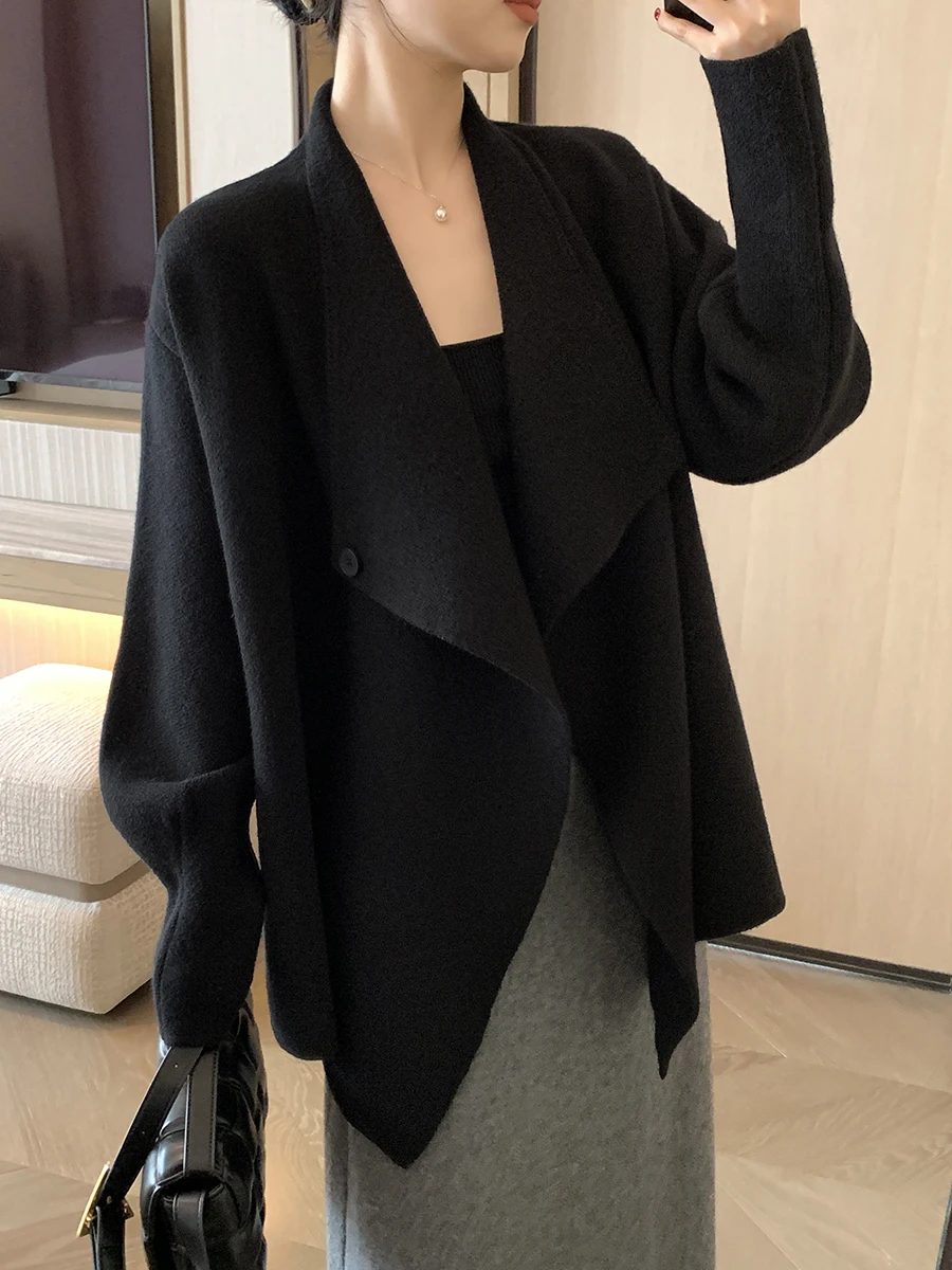 

FT GUOGE Bla Knitted Open Cardigan Women's Autumn Winter New Design Sensation Ele Top Casual Loose Fit Long Sve V-Ne