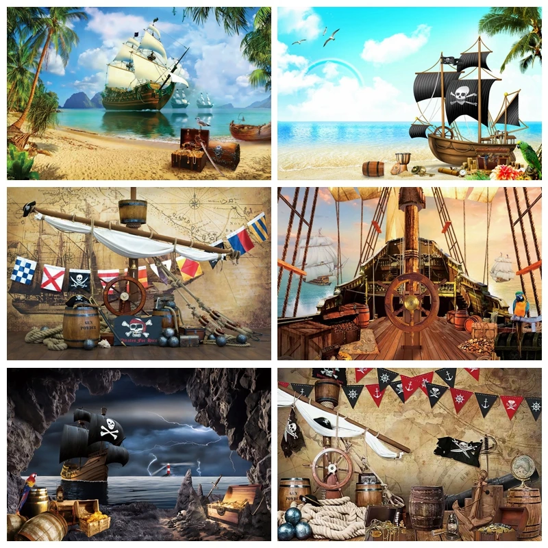 

Pirate Ship Navigation Backdrop Baby Shower Birthday Party Photography Theme Photographic Background Photocall Kids Photo Studio