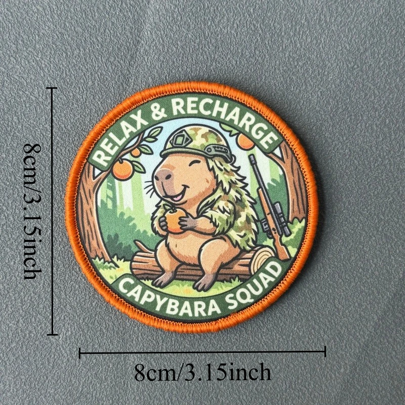Relax & Recharge Capybara Squad Patch Tactical Morale Badge Printed Hook and Loop Backpack Clothing Decorative Stickers Armbands