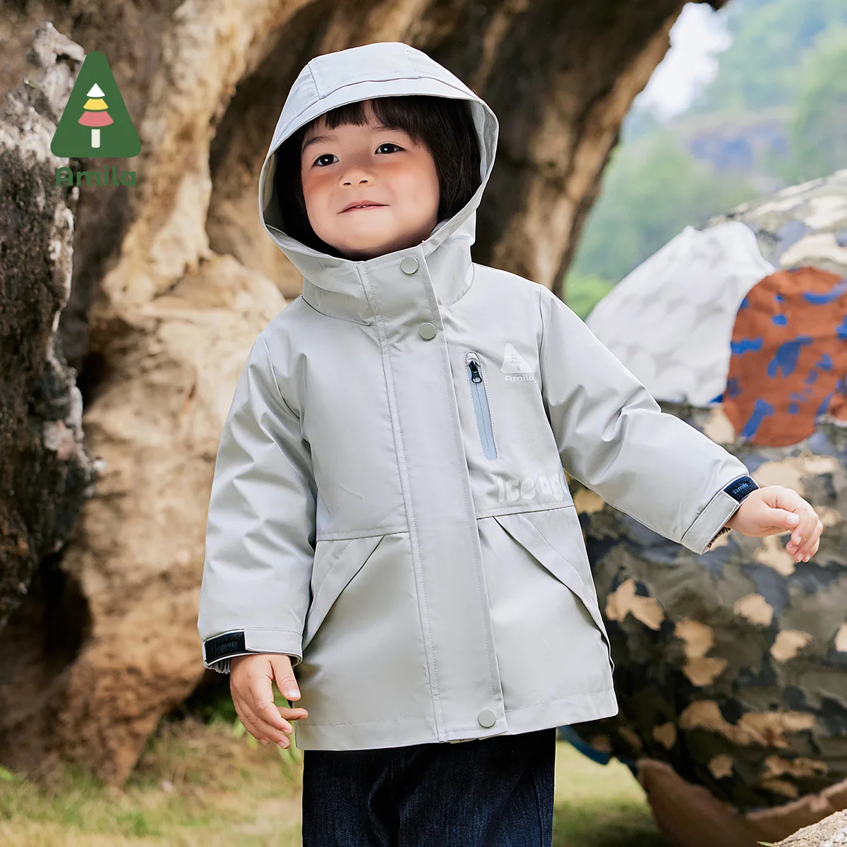 Amila baby jacket 2024 autumn new boys and girls three-in-one down solid color basic versatile fashion warm children‘s jacket