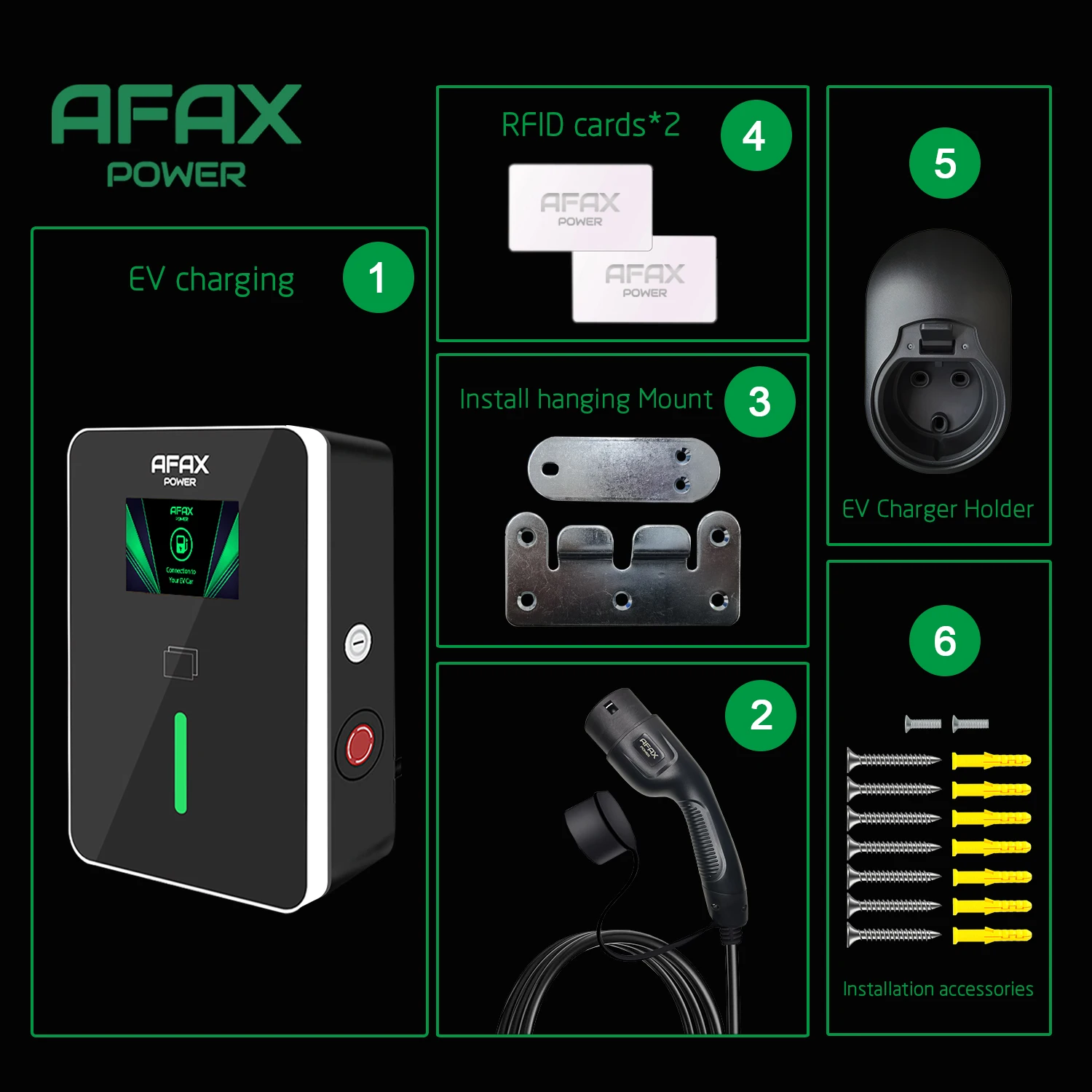 AFAX-estación de carga para coche, cargador de CA de 32A, 11kW, 22kW, tipo 1, tipo 2, chedual EV con Cable de 5m