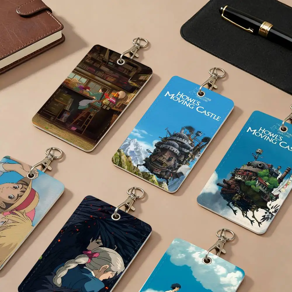 Moive H-Howls M-Moving C-Castle PU Leather Card Holders Anti-lost Protective Cover Cases Campus Access Cards Key Chain