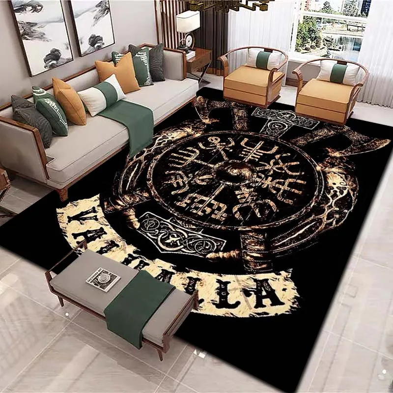 

Viking Rune Wolf Pattern Area Rug Vintage-Themed Carpet Non-Slip for Office Bedroom Living Room Outdoor Cool Gift Decoration Mat