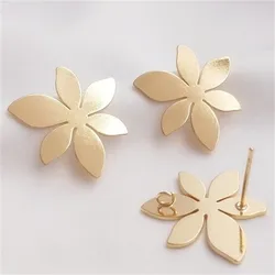 14K Wrapped Gold Flower Earrings Needle with Rings Flower-shaped Handmade Earrings Diy Ear Accessories E093