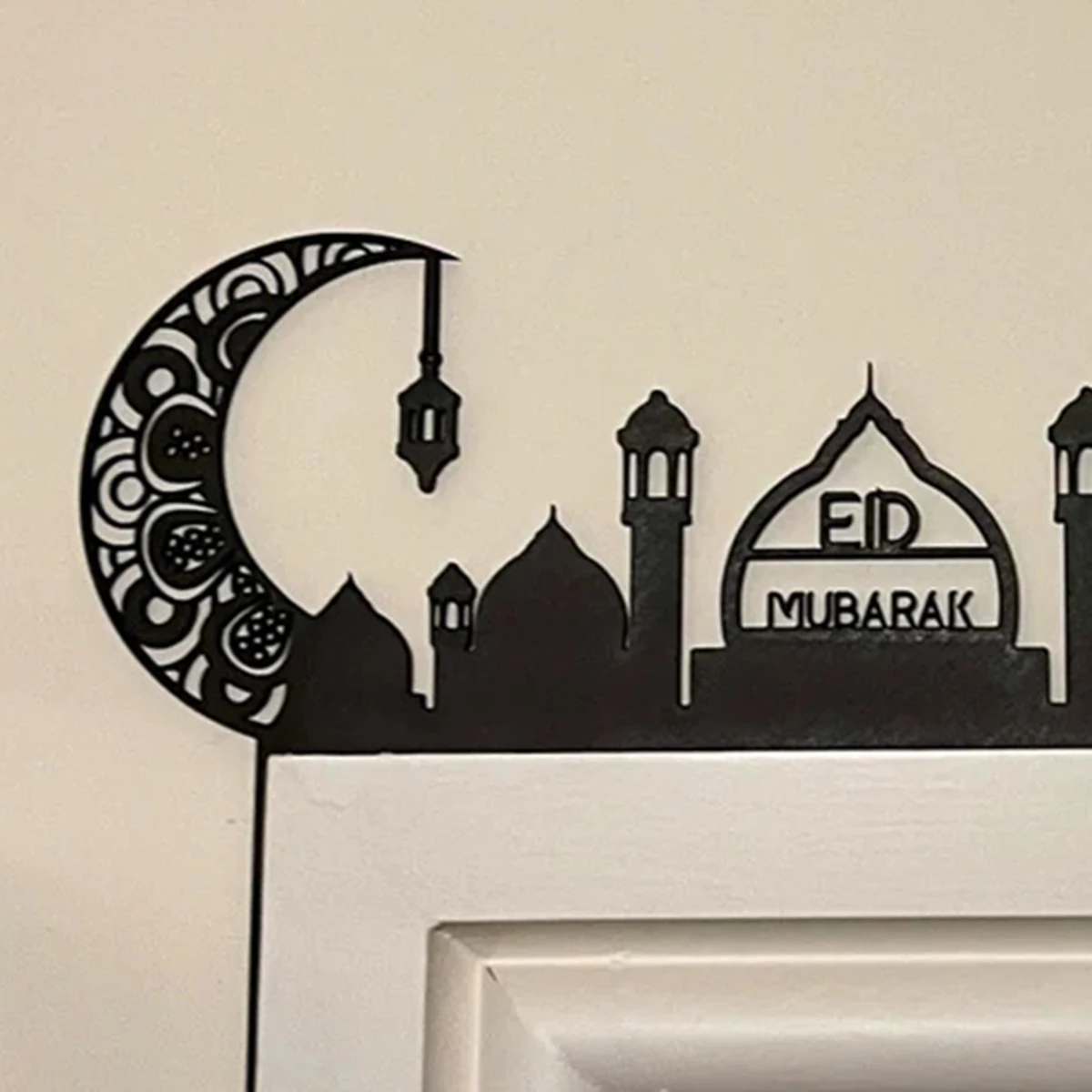 1 Pc Hollow Moon Church Door Frame Decoration with Door Lintel Letters and Signs, Happy Ramadan, Eid Mubarak Hanging Ornaments