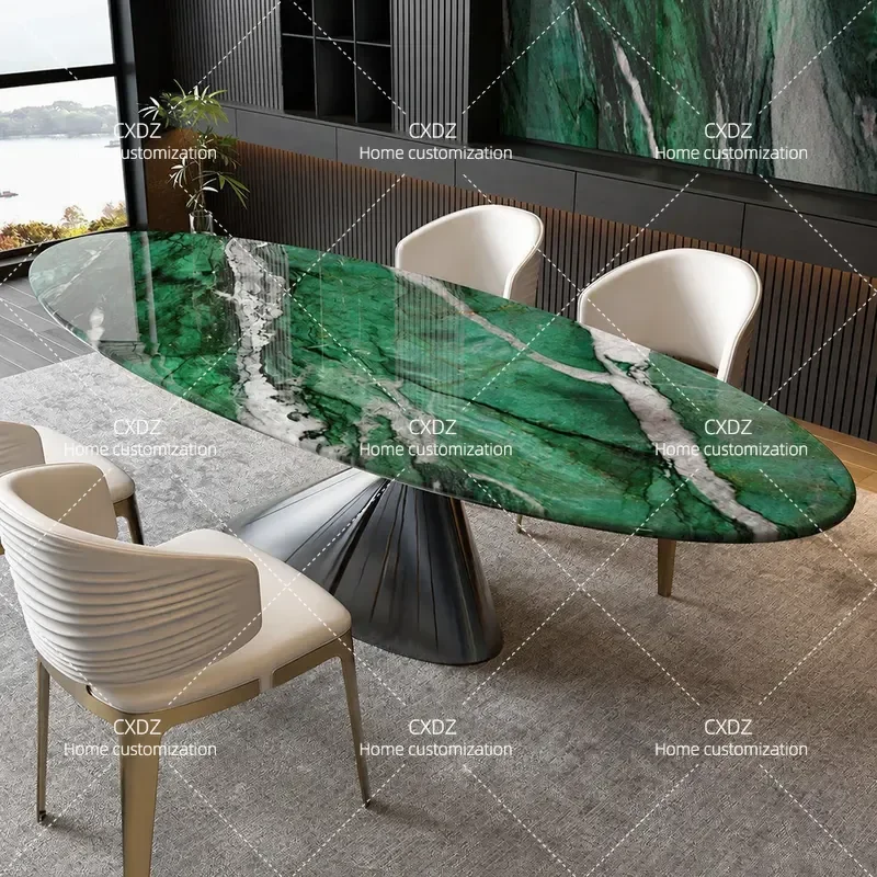 Modern Rectangular Sintered Stone Dining Table and Chair Set High End Microcrystalline Rock Slab Butterfly Base Kitchen