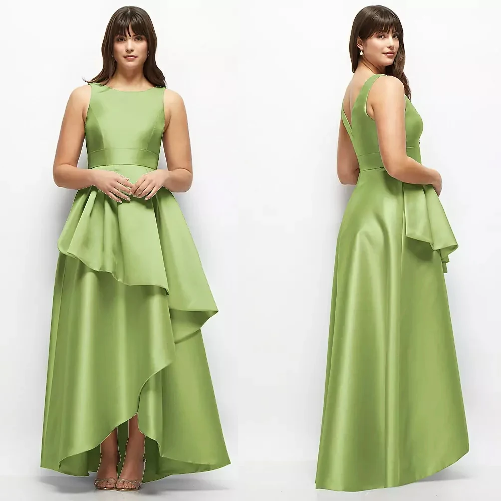 

Bowith Satin Evening Dresses Scoop Collar Sleeveless Customized Party Gown Women Draped Formal Dresses Elegant Prom Dress