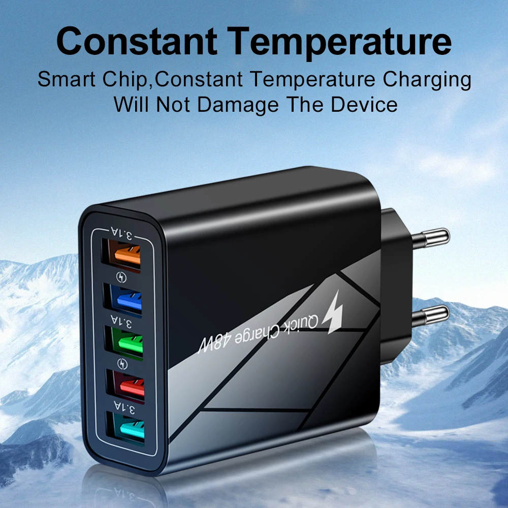 EU/US Plug USB Charger 48W QC 3.0 Fast Charge For Phone Adapter For iPhone 13 Pro Max Sumsung Xiaomi Tablet Wall Mobile Charger