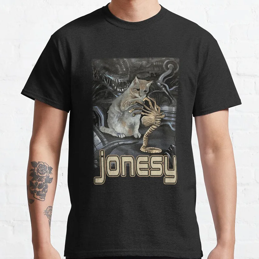 

Funny cat and Xenomorph Where's Jonesy vintage horror movie sci-fi Alien 100% cotton printed t shirt plus size men's clothing