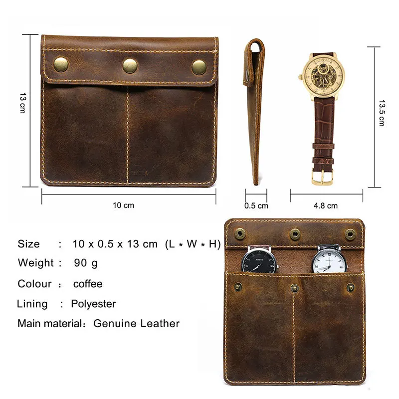 Cow Leather Watch Box Handmade Watch Roll Travel Case Portable Wristwatch Pouch Rolex Watch Storage Bag Organizer Holder Gift