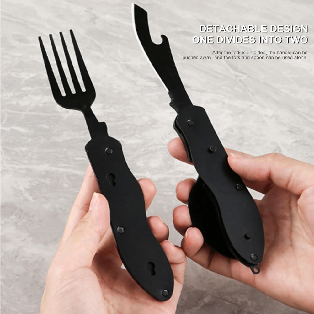 Outdoor Folding Spoon Fork Knife Combo Set Cutlery Picnic Travel Portable Multitool Stainless Steel Camping Utensils Hand Tools