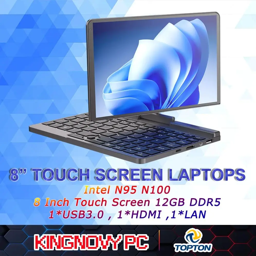 

Mini Laptop 8 inch HD Touch Screen Mini Computer Windows 11 Pro Intel N100 4 Cores 2-in-1 Pocket PC 12GB LPDDR5 RAM 1TB M.2 SSD