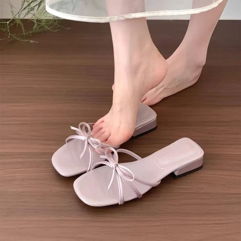

Women's Slippers 2026 New French Sweet Elegant Bow Open Toe One Strap Temperament Sandals