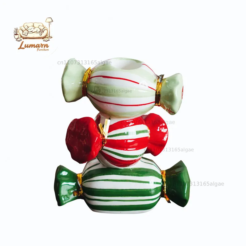 Export European hand-painted candy-shaped ceramic candle holder New Year's Spring Festival gift dining table holiday wax table