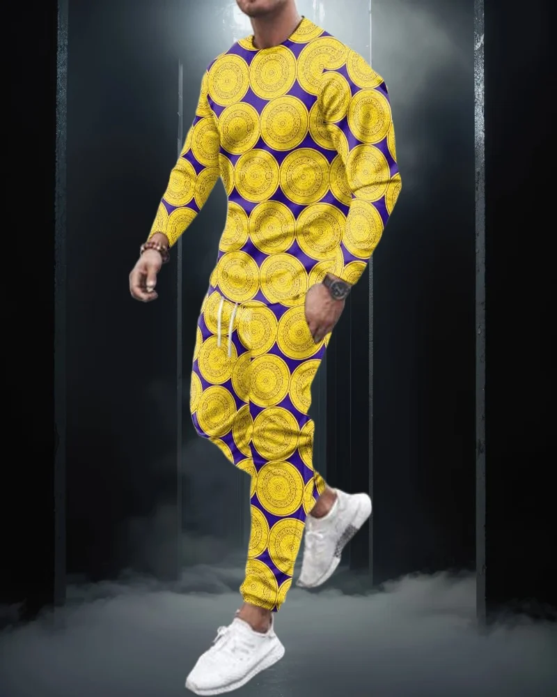 

NEW Latest Explosive Suits 3D Printed Ethnic Style Hunting Graffiti Men's Fashion Trend Long Sleeve T-Shirt Pants Set for Adults