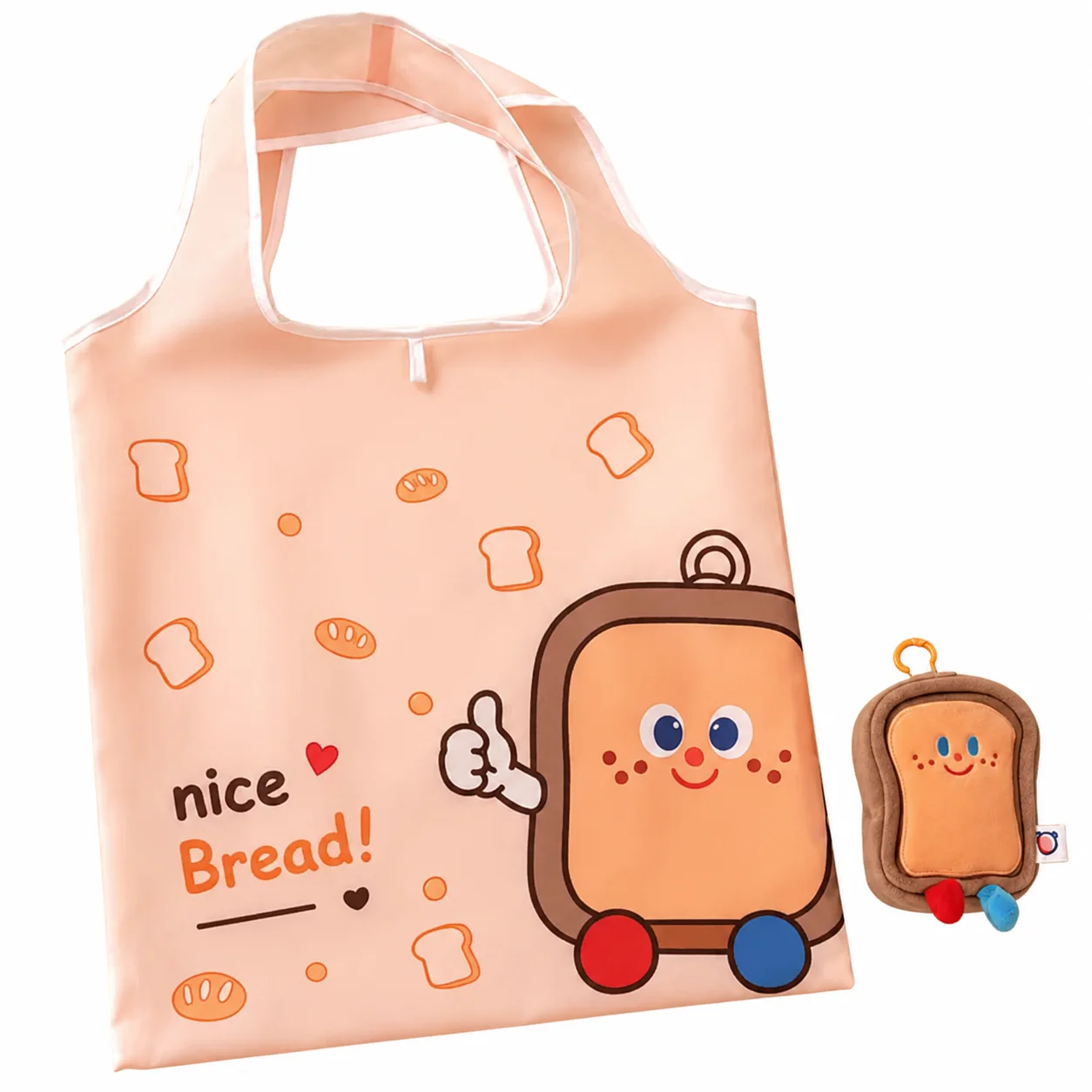 Cute Shopping Bag Foldable Tote for Supermarket Grocery Travel Reusable Plush Handheld Bag Large Capacity Portable Durable