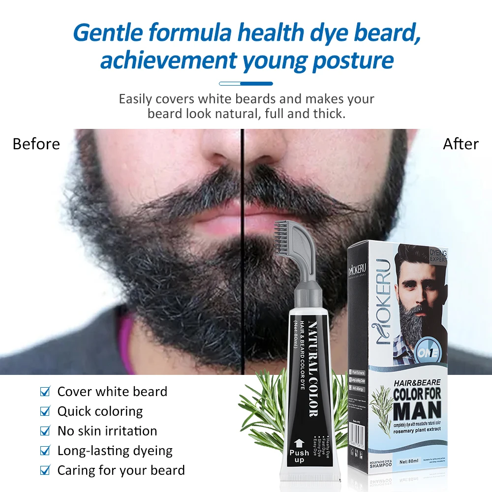 

Men's Black Beard Dye Cream With Comb Fast Coloring Beard & Hair Dye Shampoo Cover White Grey Permanent Beard Care Tint Cream