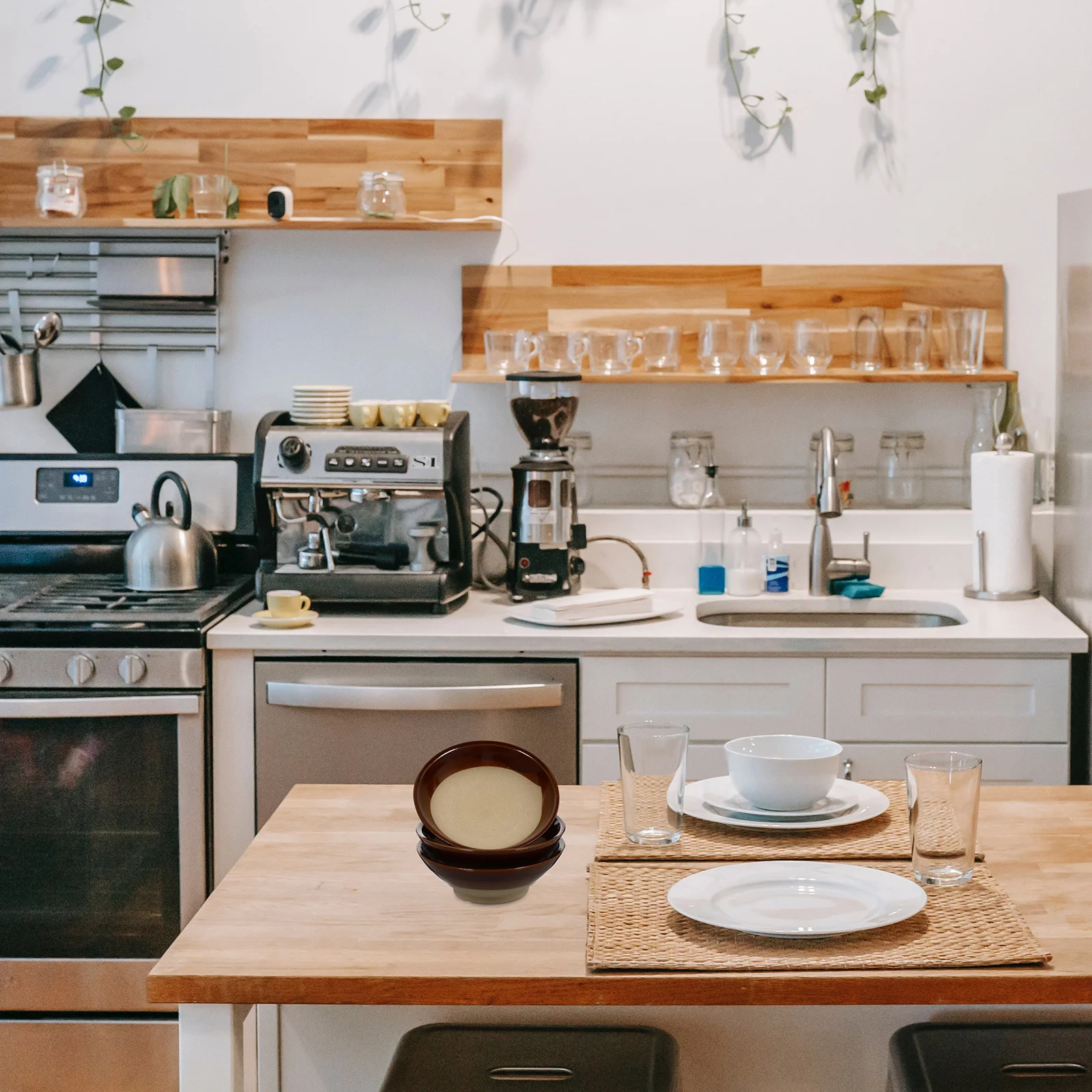 

3Pcs Classic Wine Bowls Retro Style Ceramic Multipurpose Kitchen Tableware Light Brown Scratch Resistant Sturdy Home Supplies