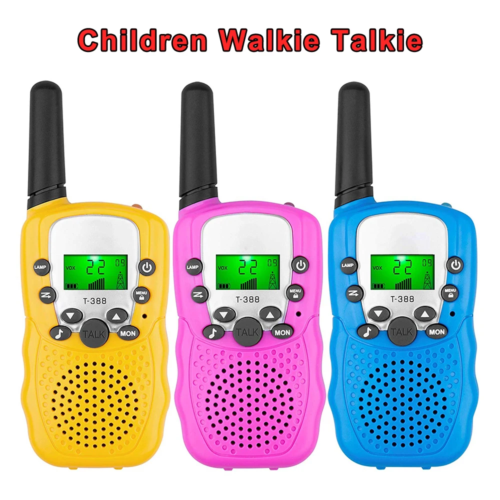 2Pcs Mini Walkie Talkie Kids Toys 3km Range Two Way Receiver Electronic Toy Radio LCD Flashlight Children Gift for Boys Girls