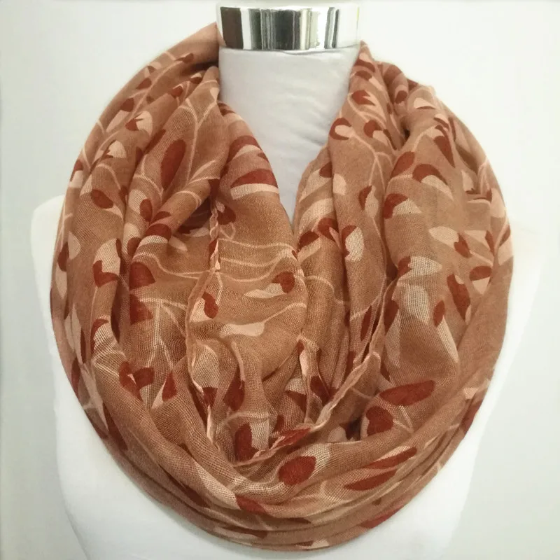 autumn leaf Loop Scarf Women Snood Shawls Femme Autumn Neckwarmer Ring Wraps Ladies Twill Viscose Infinity Scarves