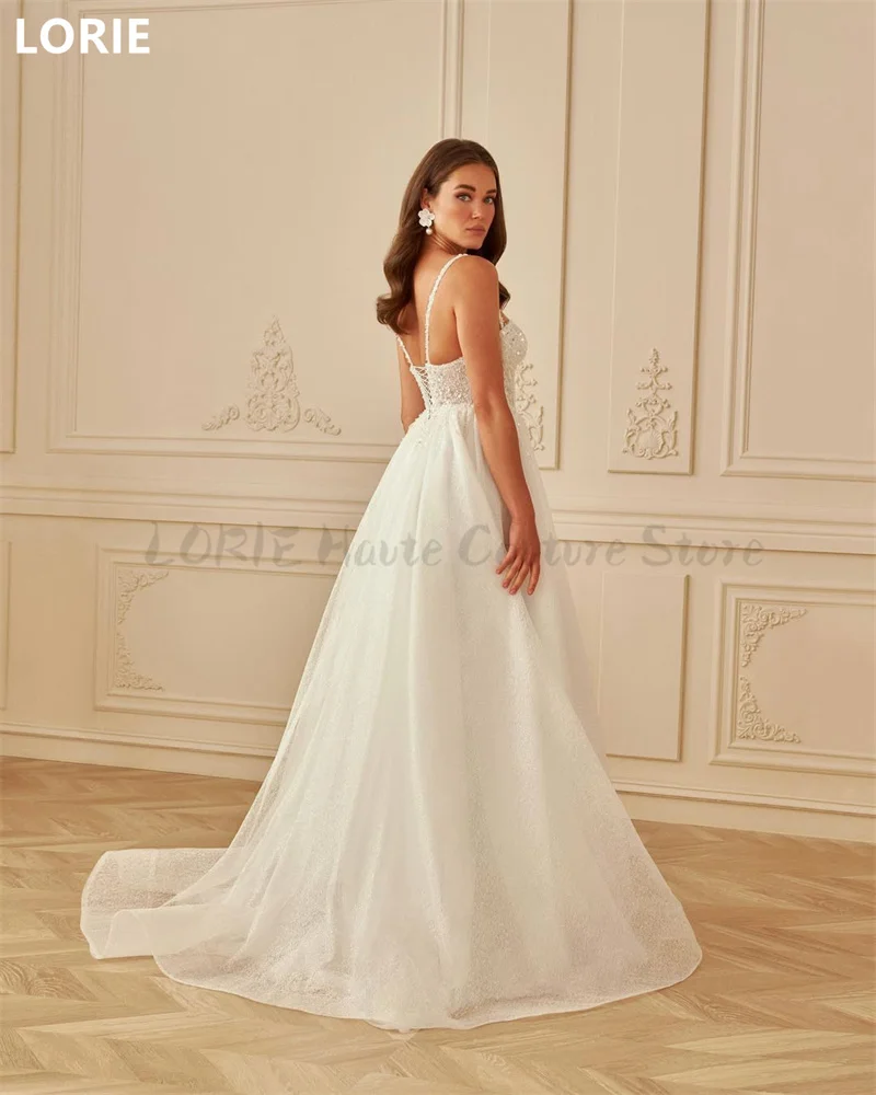 LORIE A-line Gittle Shiny Sexy Wedding Dress Spaghetti Strap Backless Wedding Gowns Princess Bride Gown Customized Gift 2025