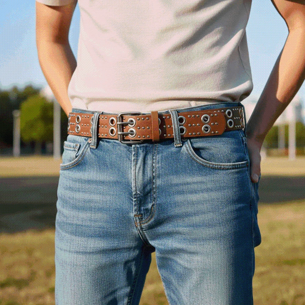 

Adjustable Hollow Rivet Belt Double Row Needle Buckle Personalized Design Y2K Cool Girls Belt Punk Style Coffee