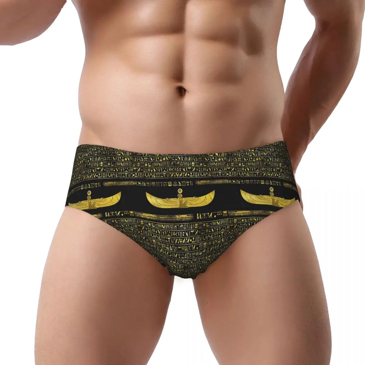 

Golden Egyptian God Ornament On Black Leather Male Triangle Panties Soft Short Underwear for Homme Man Boyfriend Gifts